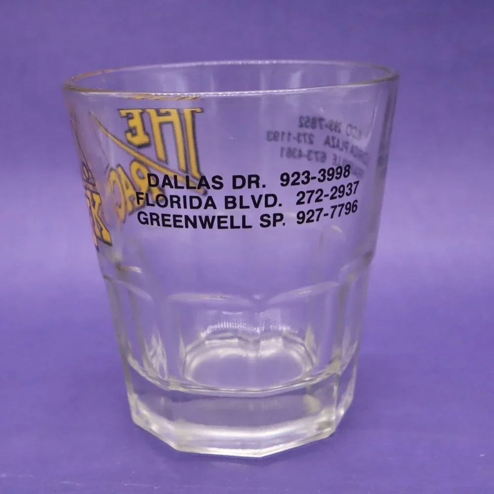 Set of 4 Vtg Advertising Rocks Glasses - The Rack‎ Pool Hall Advertising Barware
